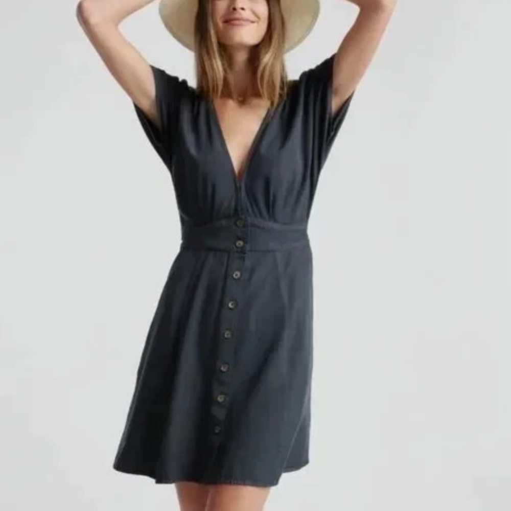 QUINCE  VINTAGE WASH BLACK TENCEL BUTTON FRONT MINI DRESS SIZE XL